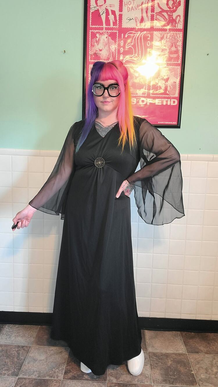 Vintage Retro 60s Black Whimsigoth V Neck Flowy Sleeve A Line Maxi Dress NWT